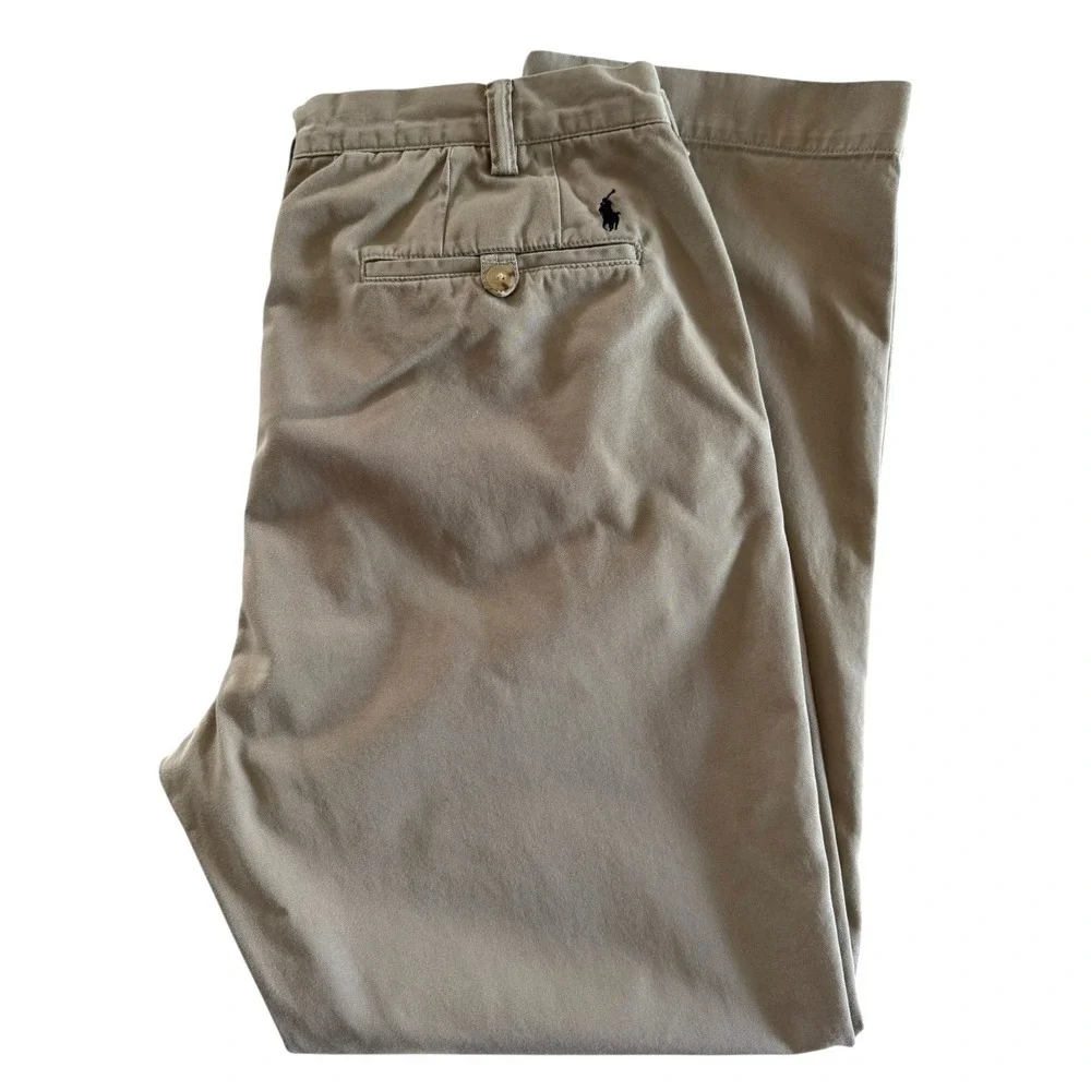 Polo Ralph Lauren Mens Size 38x32 Classic Fit Khaki Chino Pants Flat Front Beige